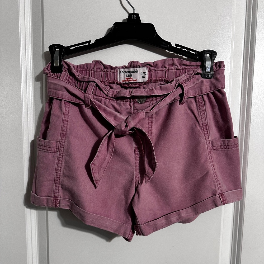 Abercrombie Kids Girls’ Paperbag Waist Shorts – Size 11/12 – Light Pink